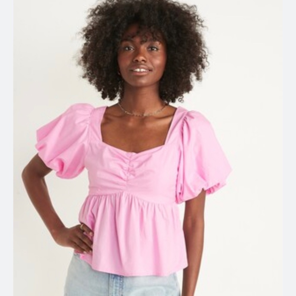 Old Navy puffed sleeved rouched smocked babydoll swing blouse